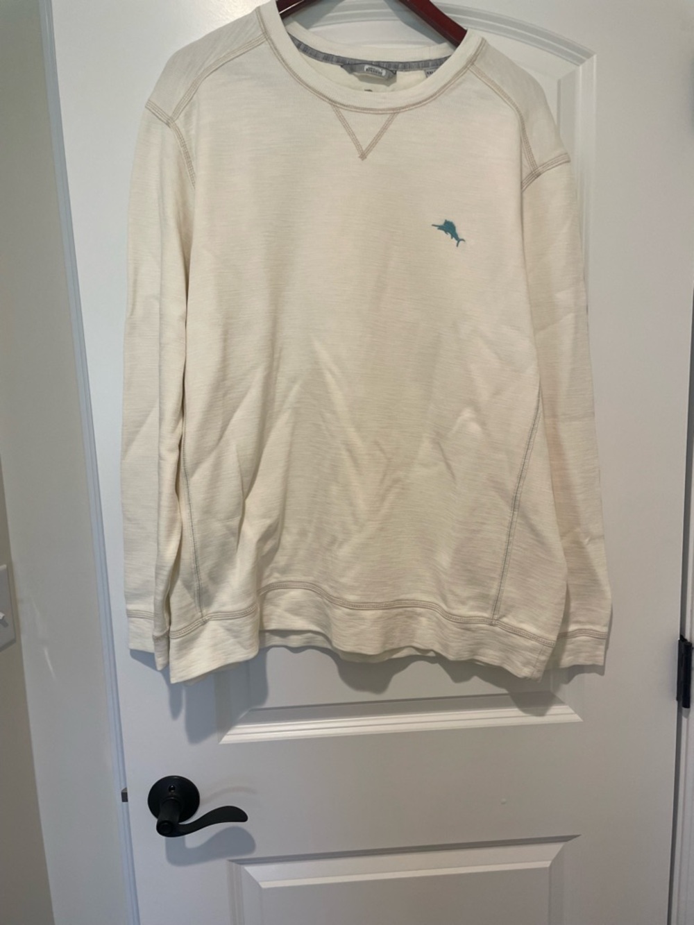 Tommy Bahama Cream Pullover with Teal Dolphin Emblem